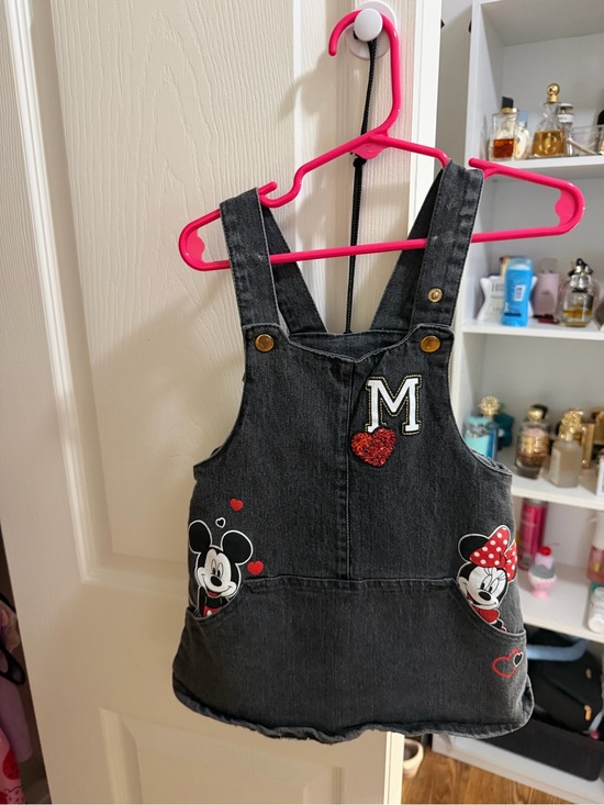 Other - Black Denim Minnie & Mickey Girls Overall Dress with Red Heart Patch